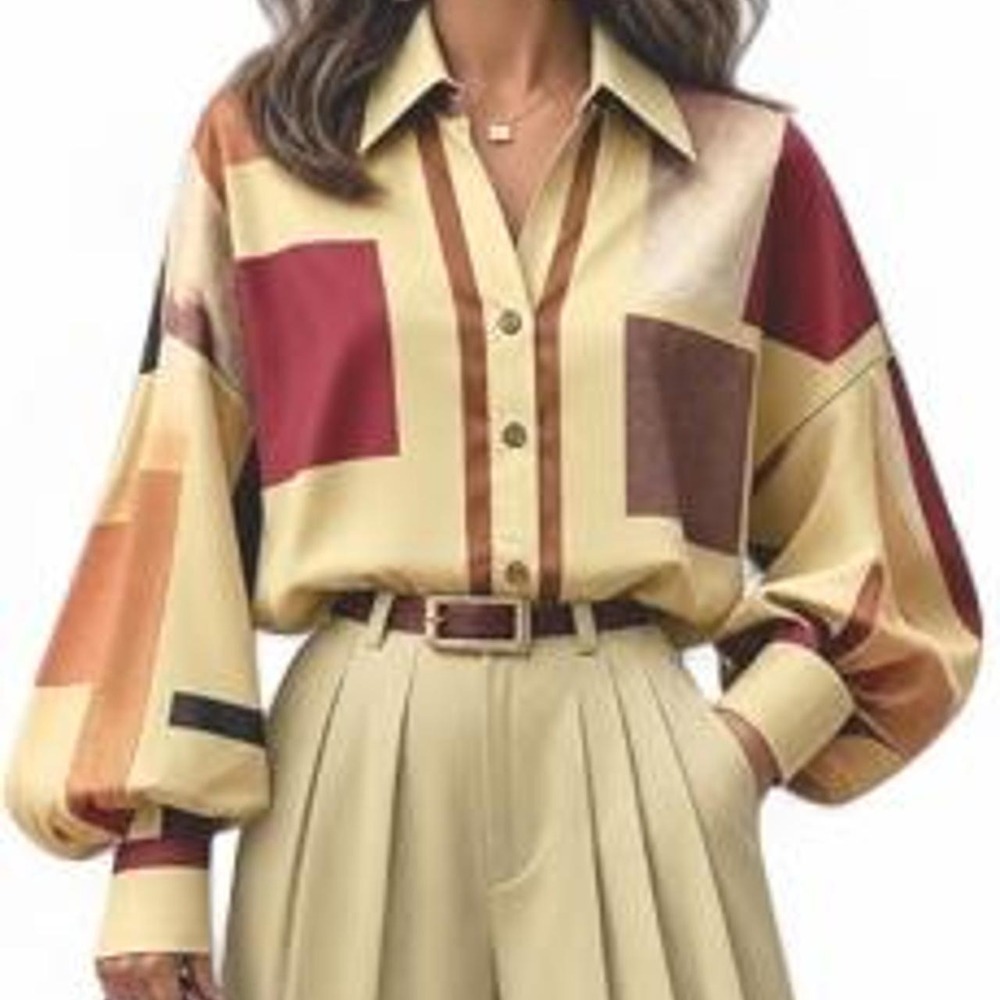 UOOZEE Women's Long Sleeve Loose Buttoned Plaid Lapel Blouse Shirt Top